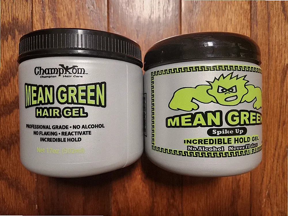 2 CHAMPION MEAN GREEN HAIR GEL PROFESIONAL GRADE NO ALCOHOL 17 OZ EA.NO FLAKING