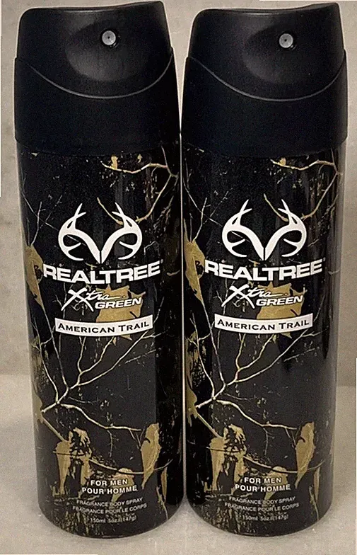 2 Realtree Xtra Green American Trail For Men Fragrance Body Spray 2 x 5oz 2 Pcs.