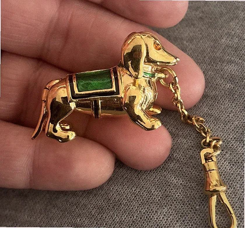 2003 Estee Lauder Solid Perfume Compact Dalmatian with a leash Dog Green accent