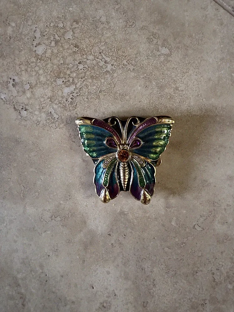 Estee Lauder Solid Perfume White Linen Green Enamel Butterfly (O)