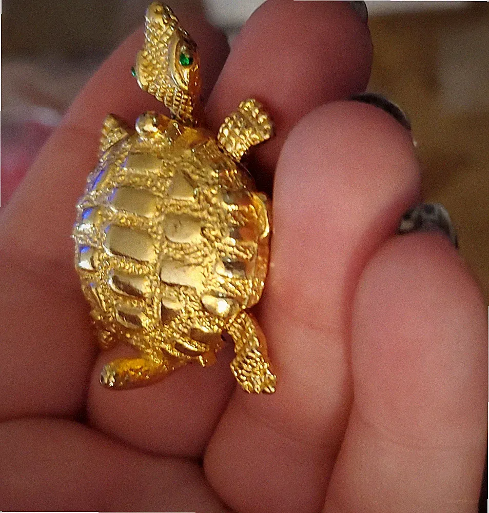 Gold Turtle Collectible Solid Perfume with Green Eyes
